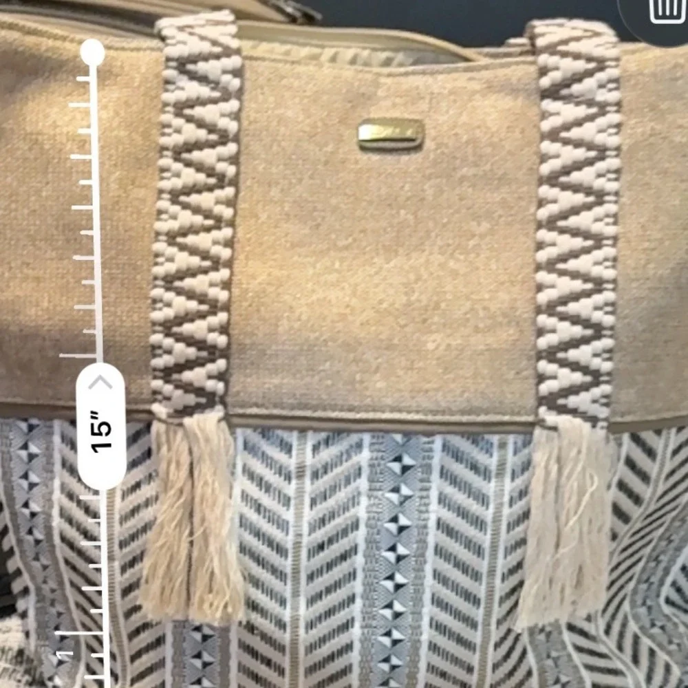 Sun 'N' Sand Boho Straw Tote Bag Geometric‎ Print Tassel Shoulder Bag Large